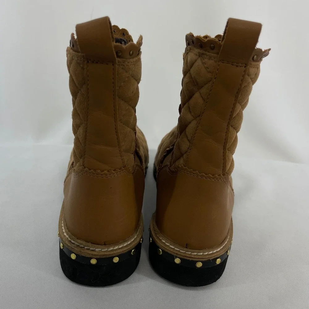 Free People Size 9 /39.5 Atlas Chelsea Booties Tan Quilted Suede Studded Leather